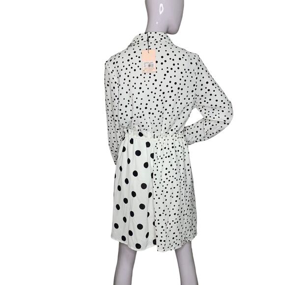 Missguided NWT Collared Dress Long Sleeve White Blue Polka Dot Size 8 Tall - Picture 7 of 16